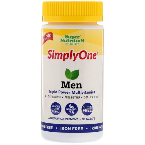 Super Nutrition, SimplyOne, Men, Triple Power Multivitamin, Iron Free, 30 Tablets فوائد