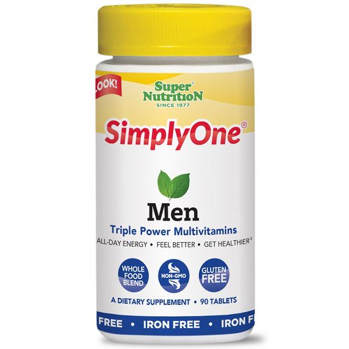 Super Nutrition, SimplyOne, Men, Triple Power Multivitamins, Iron Free, 90 Tablets فوائد