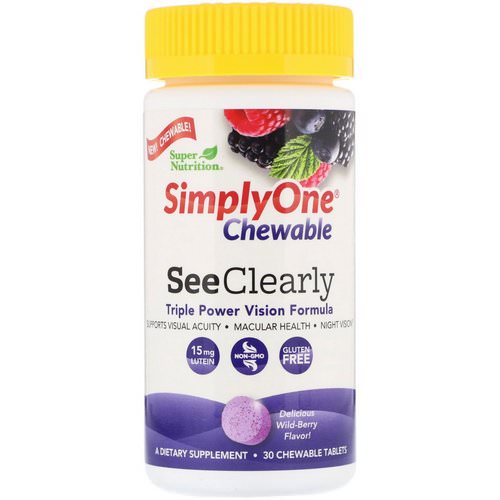 Super Nutrition, SimplyOne, See Clearly, Triple Power Vision Formula, Wild-Berry Flavor, 30 Chewable Tablets فوائد