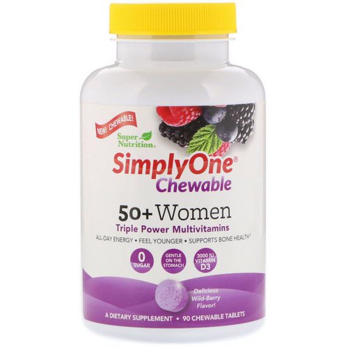 Super Nutrition, SimplyOne, 50+ Women, Triple Power Multivitamin, Wild-Berry Flavor, 90 Chewable Tablets فوائد