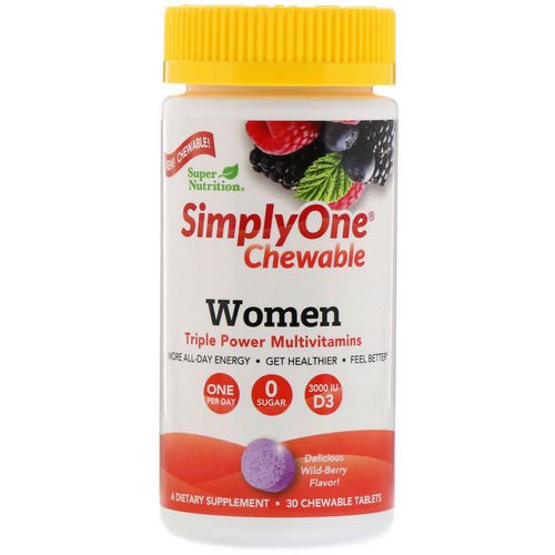 Super Nutrition, SimplyOne, Women, Triple Power Multivitamin, Wild-Berry Flavor, 30 Chewable Tablets فوائد