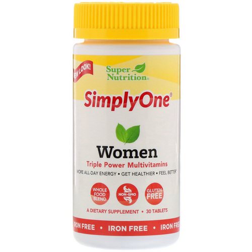 Super Nutrition, SimplyOne, Women, Triple Power Multivitamins, Iron Free, 30 Tablets فوائد