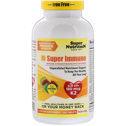 Super Nutrition, Super Immune, Immune-Strengthening Multivitamin, Iron-Free, 240 Tablets فوائد