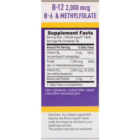 Superior Source, Activated B-12 Methylcobalamin, B-6 (P-5-P) & Methylfolate, 2,000 mcg / 1,200 mcg, 60 MicroLingual Instant Dissolve Tablets:B12, فيتامين B