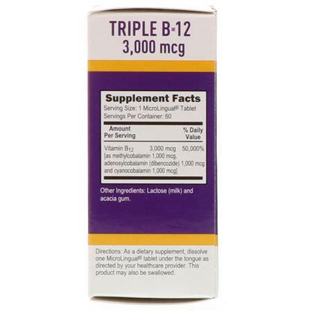 Superior Source, Triple B-12, 3,000 mcg, 60 MicroLingual Instant Dissolve Tablets:B12 ,فيتامين B