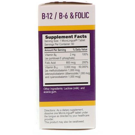 Superior Source, Triple B-12, B-6 [P-5-P] / Folic Acid, 3,000 mcg / 800 mcg, 60 MicroLingual Instant Dissolve Tablets:B12, فيتامين B