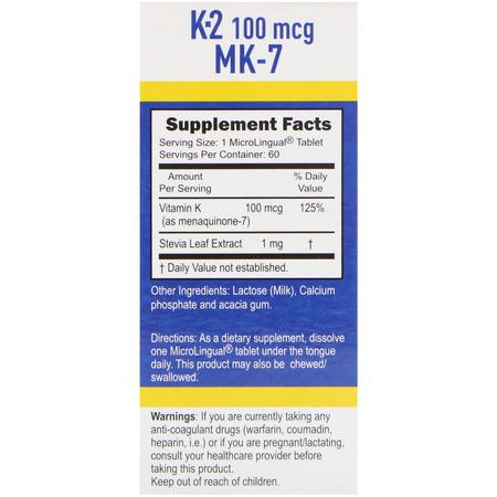 Superior Source, Vitamin K-2, 100 mcg, 60 Microlingual Instant Dissolve Tablets:فيتامين K, الفيتامينات