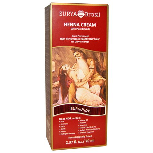 Surya Brasil, Henna Cream, Hair Coloring & Conditioning Treatment, Burgundy, 2.37 fl oz (70 ml) فوائد