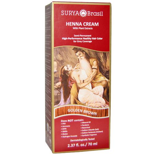 Surya Brasil, Henna Cream, High-Performance Healthy Hair Color for Grey Coverage, Golden Brown, 2.37 fl oz (70 ml) فوائد