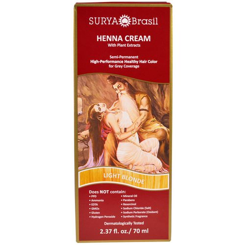 Surya Brasil, Henna Cream, High-Performance Healthy Hair Color for Grey Coverage, Light Blonde, 2.37 fl oz (70 ml) فوائد