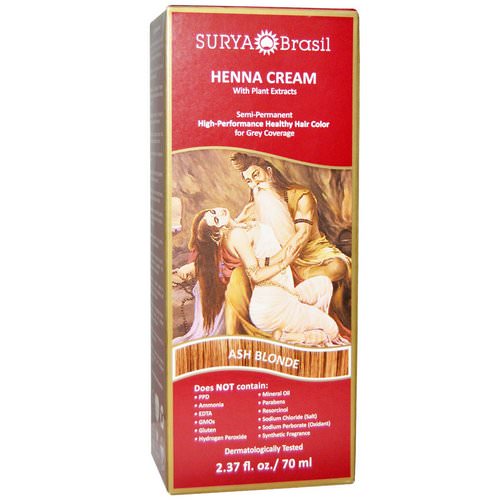 Surya Brasil, Henna Cream, Hair Color and Conditioner, Ash Blonde, 2.37 fl oz (70 ml) فوائد
