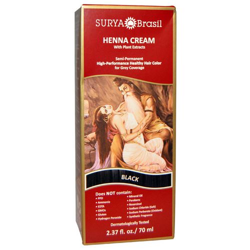 Surya Brasil, Henna Cream, Hair Color and Conditioner, Black, 2.37 fl oz (70 ml) فوائد