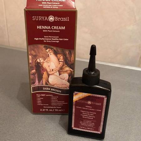 Surya Brasil, Henna Cream, High-Performance Healthy Hair Color for Grey Coverage, Dark Brown, 2.37 fl oz (70 ml)