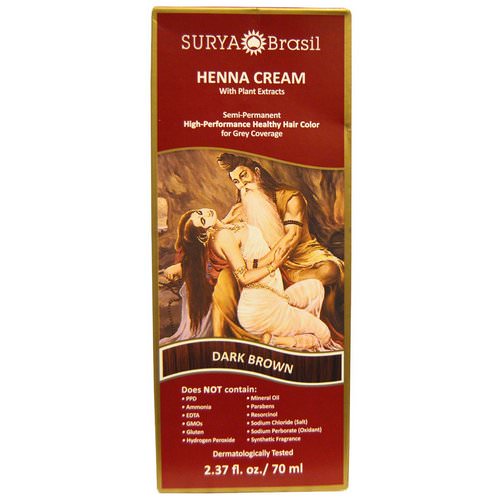 Surya Brasil, Henna Cream, High-Performance Healthy Hair Color for Grey Coverage, Dark Brown, 2.37 fl oz (70 ml) فوائد