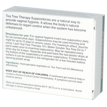 Tea Tree Therapy, Suppositories, with Tea Tree Oil, for Vaginal Hygiene, 6 Suppositories:صحة المرأة, المكملات الغذائية