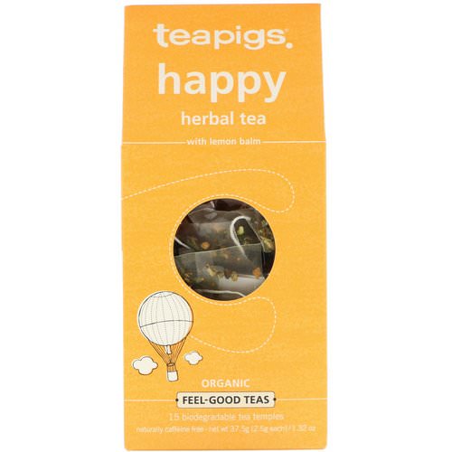 TeaPigs, Happy Herbal Tea with Lemon Balm, Caffeine-Free, 15 Tea Temples, 1.32 oz (37.5 g) فوائد