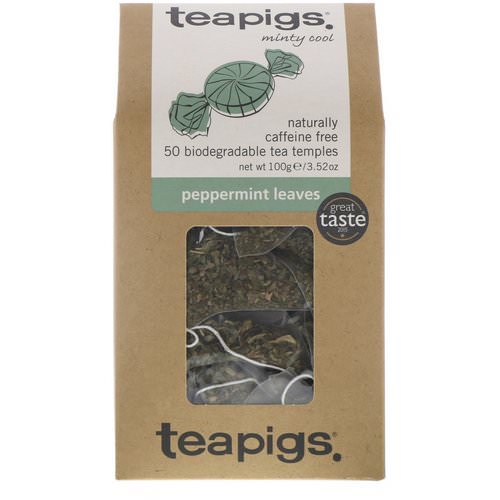 TeaPigs, Minty Cool, Peppermint Leaves, Caffeine Free, 50 Tea Temples, 3.52 oz (100 g) فوائد
