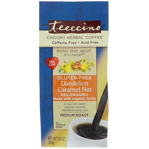 Teeccino, Chicory Herbal Coffee, Dandelion Medium Roast, Caramel Nut, Caffeine Free, 10 oz (284 g) فوائد