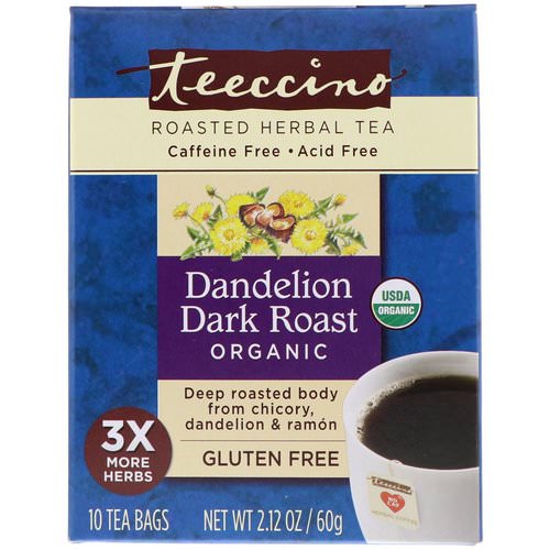Teeccino, Roasted Herbal Tea, Dandelion Dark Roast, Organic, Caffeine Free, 10 Tea Bags, 2.12 oz (60 g) فوائد