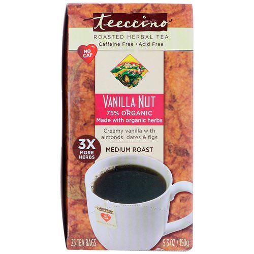Teeccino, Herbal Coffee, Medium Roast, Vanilla Nut, No Caffeine, 25 Tee-Bags, 5.3 oz (150 g) فوائد