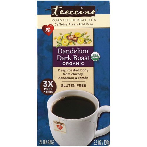Teeccino, Organic Roasted Herbal Tea, Dandelion Dark Roast, Caffeine Free, 25 Tea Bags, 5.3 oz (150 g) فوائد