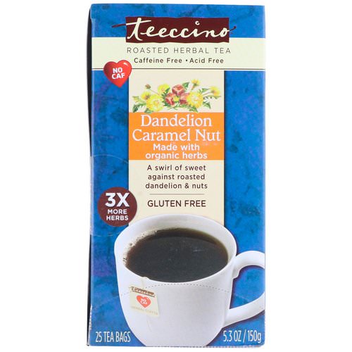 Teeccino, Roasted Herbal Tea, Dandelion Caramel Nut, Caffeine Free, 25 Tea Bags, 5.3 oz (150 g) فوائد