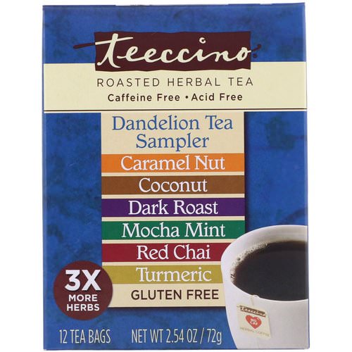 Teeccino, Roasted Herbal Tea, Dandelion Tea Sampler, 6 Flavors, Caffeine Free, 12 Tea Bags, 2.54 oz (72 g) فوائد