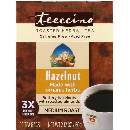 Teeccino, Roasted Herbal Tea, Medium Roast, Hazelnut, Caffeine Free, 10 Tea Bags, 2.12 oz (60 g) فوائد