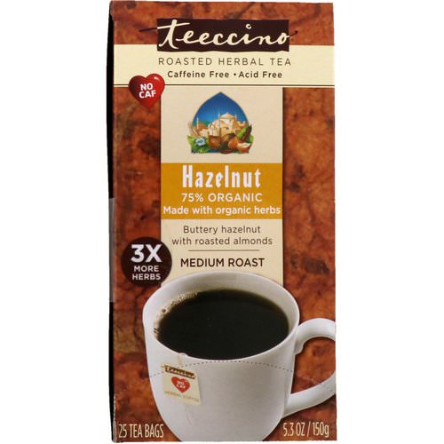 Teeccino, Roasted Herbal Tea, Medium Roast, Hazelnut, Caffeine Free, 25 Tea Bags, 5.3 oz (150 g) فوائد