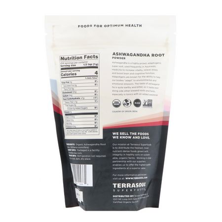 Terrasoul Superfoods, Ashwagandha Root Powder, Indian Ginseng, 16 oz (454 g):Ashwagandha, Adaptogens