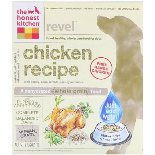 The Honest Kitchen, Revel, Dehydrated Whole Grain Dog Food, Chicken Recipe, 2 lbs (0.9 kg) فوائد