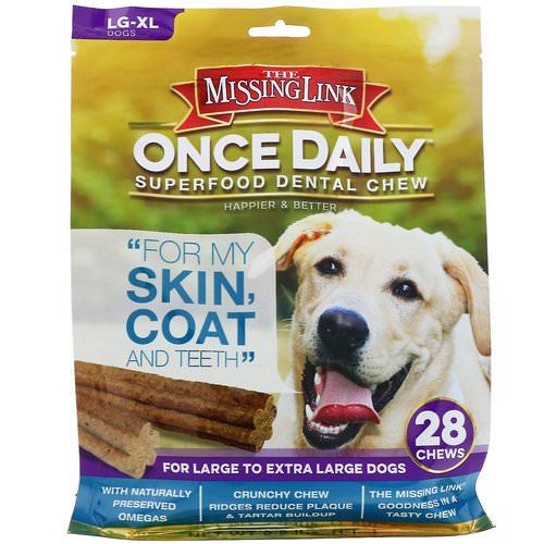 The Missing Link, Once Daily, Superfood Dental Chew, Skin, Coat and Teeth, For Large To Extra Large Dogs, 28 Chews, 2.2 lbs (1 kg) فوائد