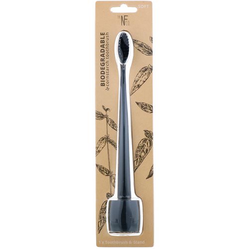 The Natural Family Co, Biodegradable Cornstarch Toothbrush, Pirate Black, Soft, 1 Toothbrush & Stand فوائد