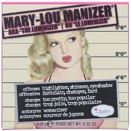 theBalm Cosmetics, Mary-Lou Manizer, Highlighter & Shadow, 0.32 oz (9.06 g):ظل المكياج, عيون