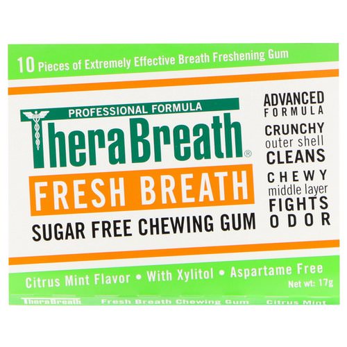 TheraBreath, Fresh Breath, Sugar Free Chewing Gum, Citrus Mint Flavor, 6 Pack, 10 Pieces Each فوائد