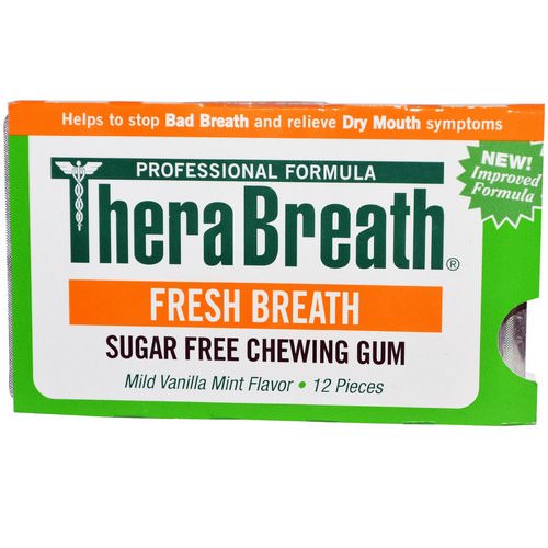 TheraBreath, Fresh Breath, Sugar Free Chewing Gum, Mild Vanilla Mint Flavor, 12 Pieces فوائد