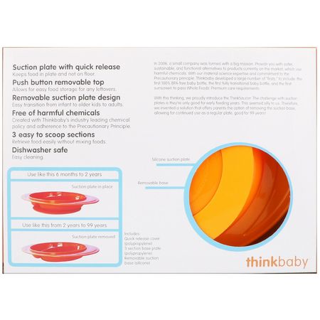 Think, Thinkbaby, Thinksaucer, Convertible Suction Plate, Orange, 1 Convertible Suction Plate:Bowls, Plates