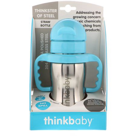 Think, Thinkbaby, Thinkster of Steel Bottle, Blue, 1 Straw Bottle, 9 oz (260 ml):الكؤ,س, تغذية الأطفال