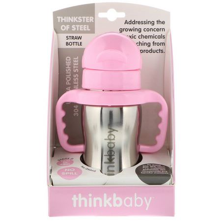 Think, Thinkbaby, Thinkster of Steel Bottle, Pink, 1 Straw Bottle, 9 oz (260 ml):الكؤ,س, تغذية الأطفال