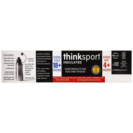 Think, Thinksport, Insulated Sports Bottle, Mint Green, 17 oz (500 ml):زجاجات المياه, شاكر