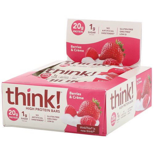 ThinkThin, High Protein Bars, Berries & Creme, 10 Bars, 2.1 oz (60 g) Each فوائد