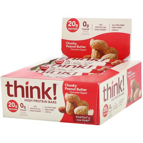 ThinkThin, High Protein Bars, Chunky Peanut Butter, 10 Bars, 2.1 oz (60 g) Each فوائد