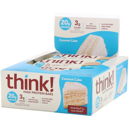 ThinkThin, High Protein Bars, Coconut Cake, 10 Bars, 2.1 oz (60 g) Each فوائد