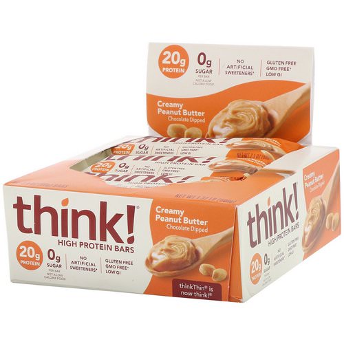 ThinkThin, High Protein Bars, Creamy Peanut Butter, 10 Bars, 2.1 oz (60 g) Each فوائد