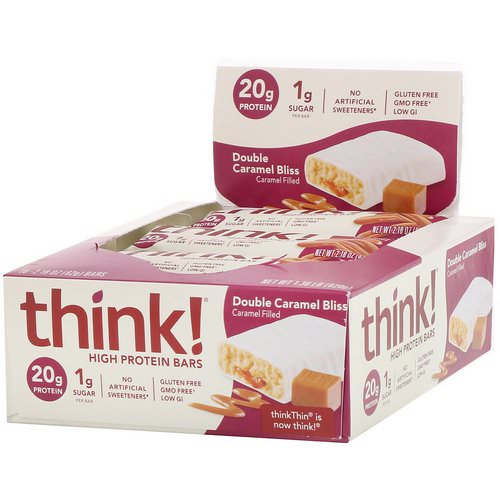 ThinkThin, High Protein Bars, Double Caramel Bliss, 10 Bars, 2.18 oz (62 g) Each فوائد
