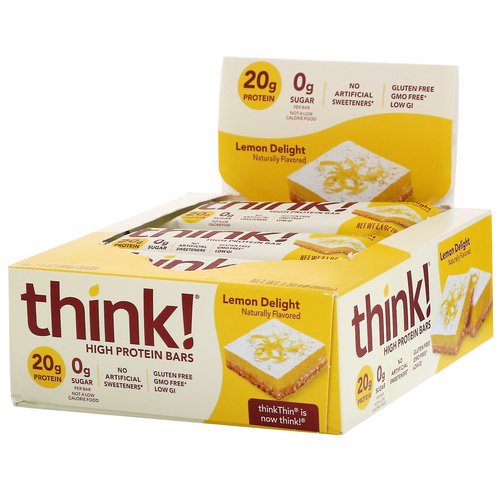 ThinkThin, High Protein Bars, Lemon Delight, 10 Bars, 2.1 oz (60 g) Each فوائد