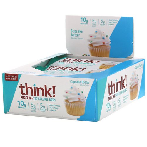 ThinkThin, Protein+ 150 Calorie Bars, Cupcake Batter, 10 Bars, 1.41 oz (40 g) Each فوائد