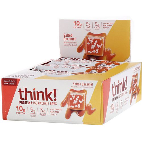 ThinkThin, Protein+ 150 Calorie Bars, Salted Caramel, 10 Bars, 1.41 oz (40 g) Each فوائد