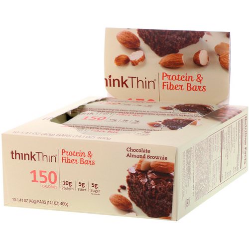 ThinkThin, Protein & Fiber Bars, Chocolate Almond Brownie, 10 Bars, 1.41 oz (40 g) Each فوائد