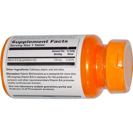Thompson, B6, 100 mg, 60 Tablets:B6 Pyridoxine, فيتامين B